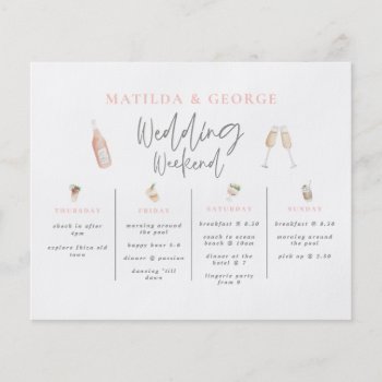 Budget Watercolor Drinks Wedding Weekend Itinerary Flyer by paper_petal at Zazzle