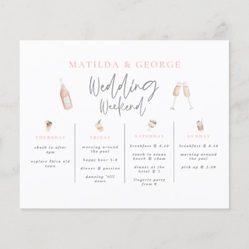 budget Watercolor drinks wedding weekend itinerary Flyer