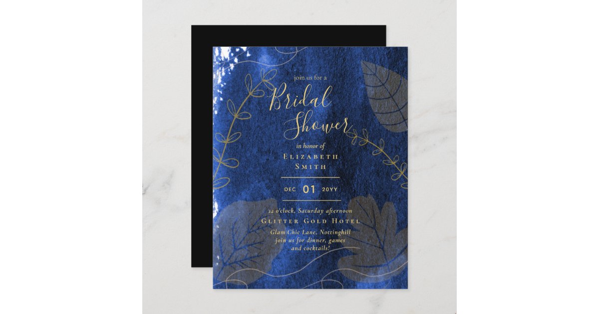 Budget Watercolor Dusty Blue Gold Bridal Shower | Zazzle