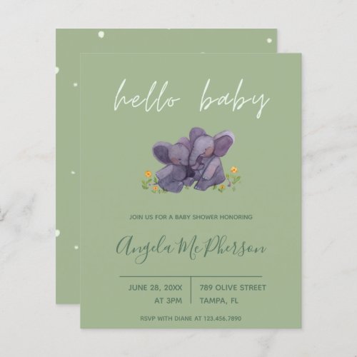 Budget   Watercolor Elephant Baby Shower Invite