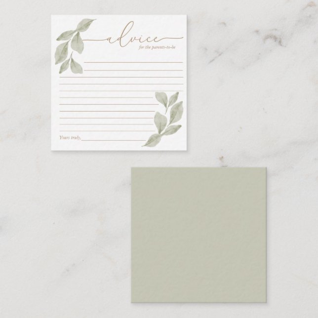 Budget Watercolor Eucalyptus Baby Shower Advice Note Card (Front/Back)