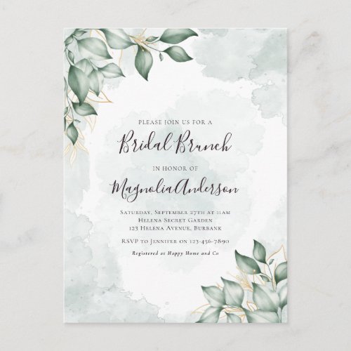 BUDGET Watercolor Eucalyptus Bridal Brunch Postcard