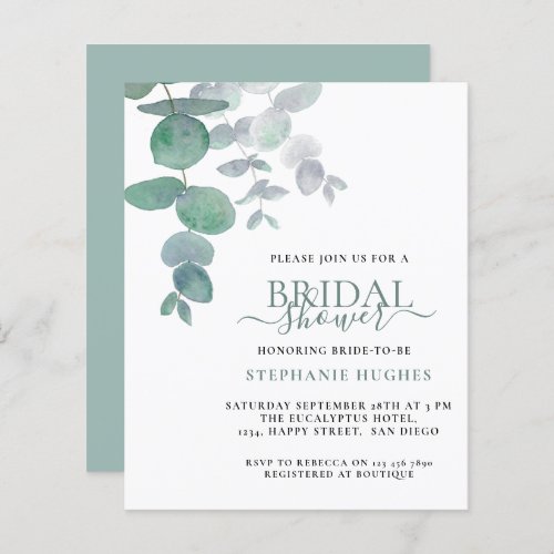 Budget Watercolor Eucalyptus Bridal Shower Invite