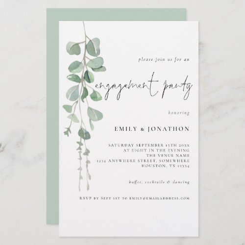 Budget Watercolor Eucalyptus Engagement Invitation