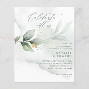 budget Watercolor eucalyptus green gold wedding Flyer