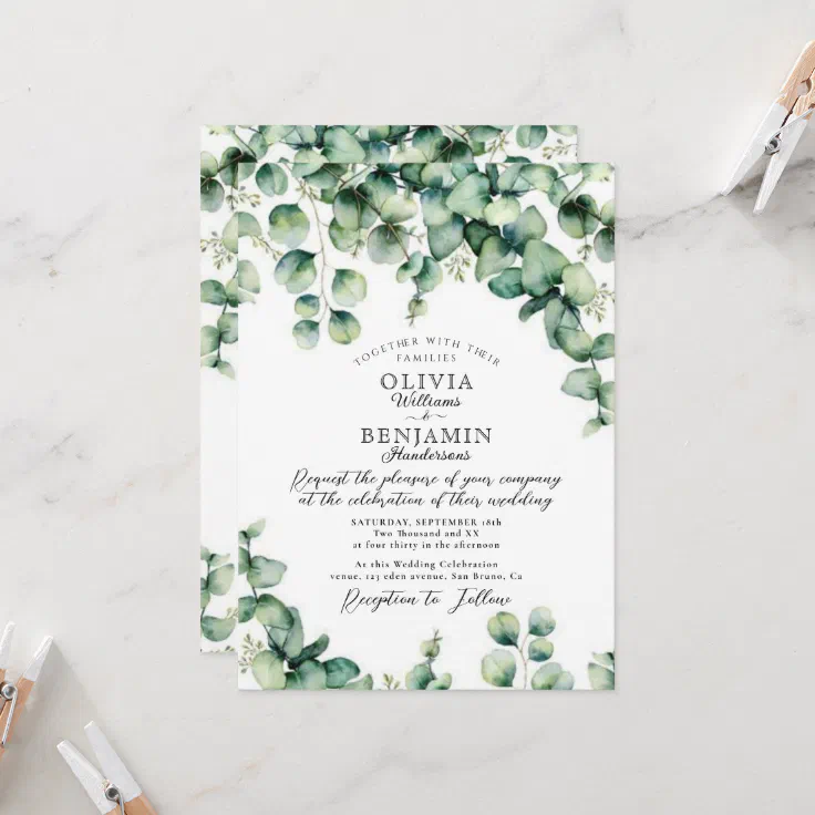 Budget Watercolor Eucalyptus Greenery Wedding Invitation Zazzle