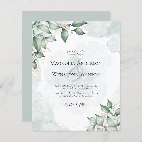 BUDGET Watercolor Eucalyptus Wedding Invitation
