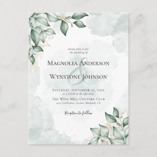 BUDGET Watercolor Eucalyptus Wedding Invitation Postcard