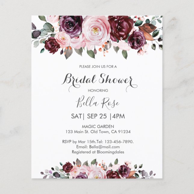 Budget Watercolor Fall Bridal Shower Invite (Front)