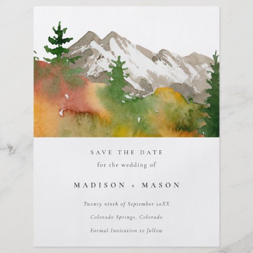 Budget Watercolor Fall Mountains Save the Date  Flyer