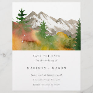 Budget Watercolor Fall Mountains Save the Date  Flyer