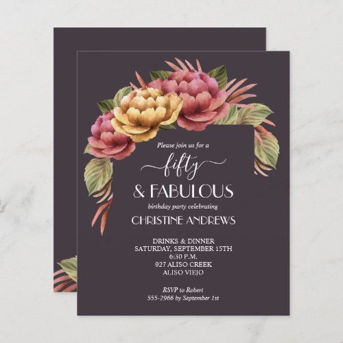 Budget Watercolor Floral 50th Birthday Invitations