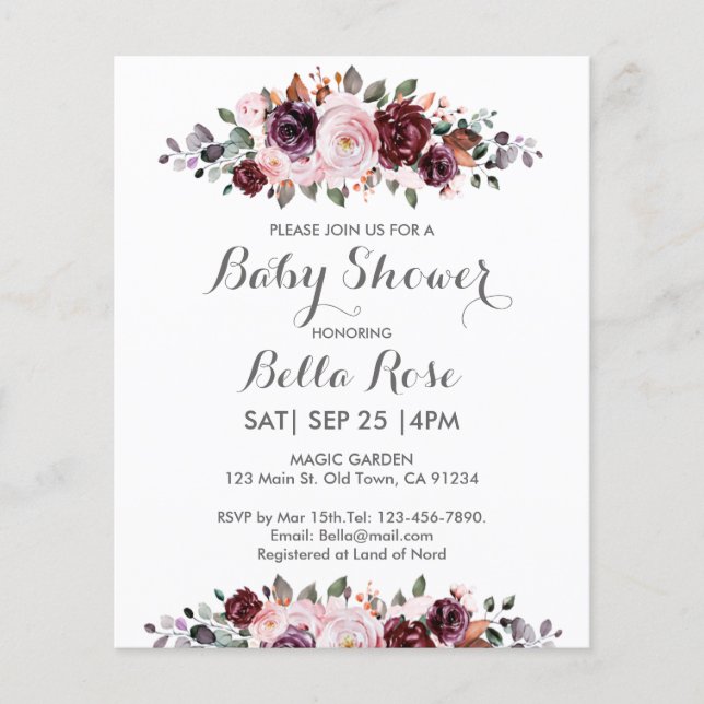 Budget Watercolor Floral  Baby Shower Invitation (Front)