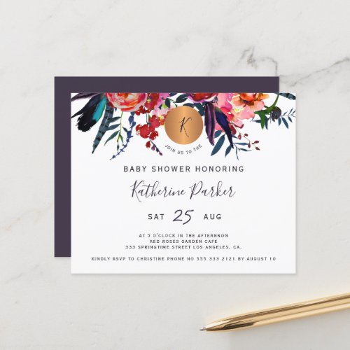 Budget watercolor floral baby shower invitation