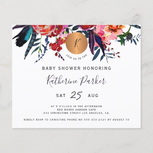 Budget watercolor floral baby shower invitation flyer