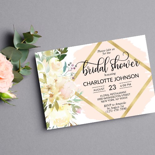 Budget Watercolor Floral Blush Pink Bridal Shower Invitation