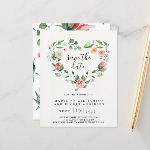Budget Watercolor Floral Blush Rose Save the Date 