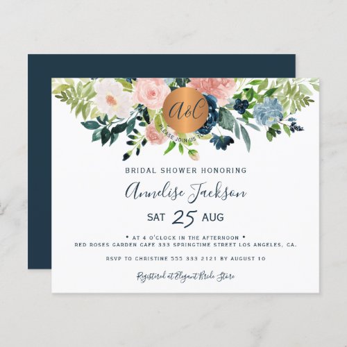 Budget watercolor floral bridal shower invitation