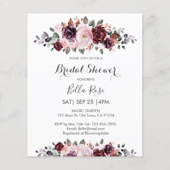 Budget Watercolor Floral  Bridal Shower Invitation by FancyMeWedding at Zazzle