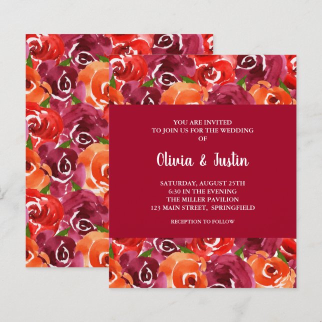 Budget Watercolor Floral Collage Wedding Invites (Front/Back)