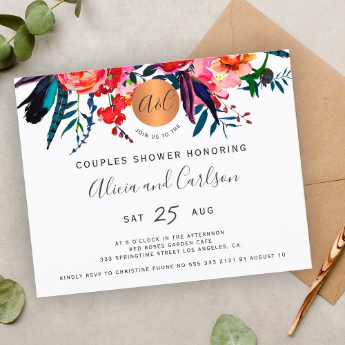 Budget watercolor floral couples shower invitation