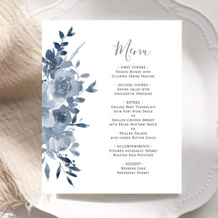 Budget Watercolor Floral Dusty Blue Wedding Menu
