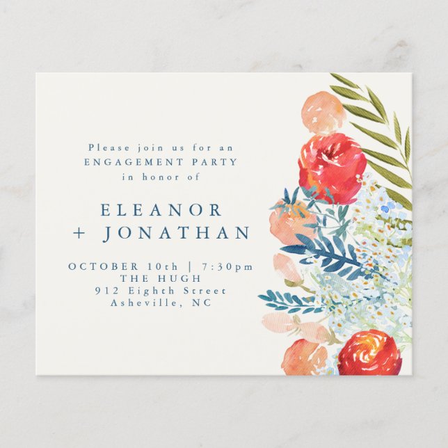 Budget Watercolor Floral Engagement Party Invite (Front)