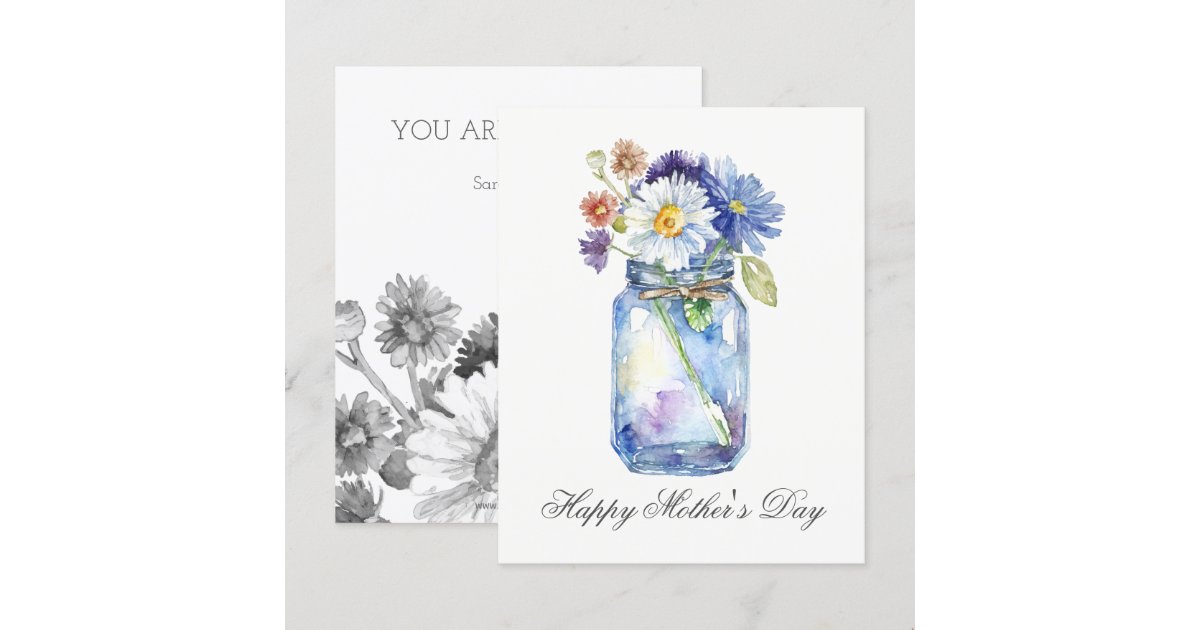 Budget Watercolor Floral Jar Mothers Day Card | Zazzle