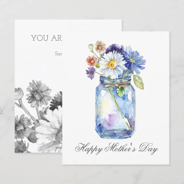 Budget Watercolor Floral Jar Mothers Day Card | Zazzle