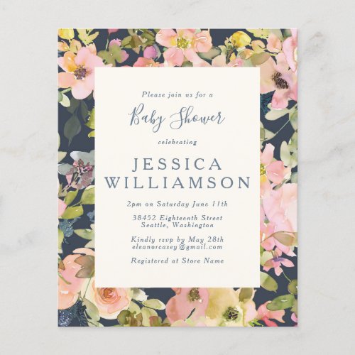 Budget Watercolor Floral Navy Blush Baby Shower