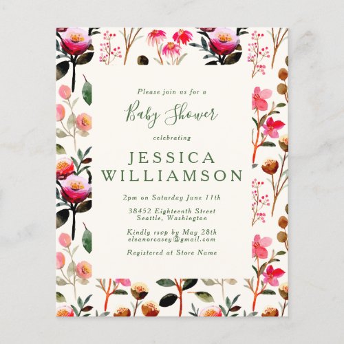 Budget Watercolor Floral Pink Green Baby Shower