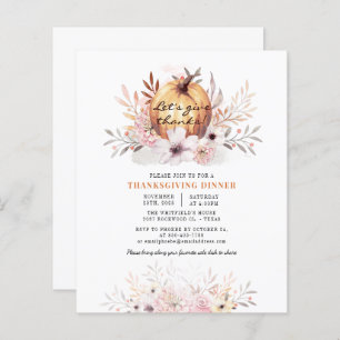 Budget Watercolor Floral Pumpkin Thanksgiving Card