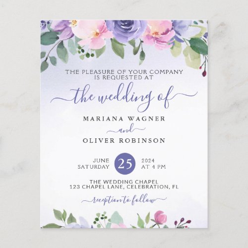 Budget Watercolor Floral Purple Pink Wedding