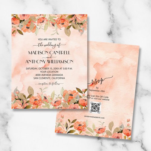 Budget Watercolor Floral QR Code Wedding Invites