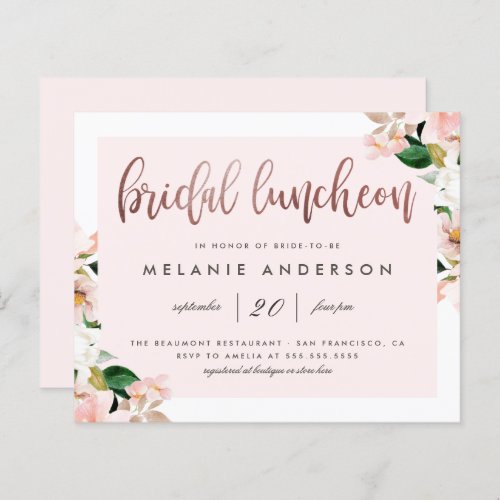 Budget Watercolor Floral Rose Gold Bridal Luncheon