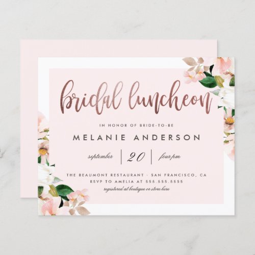 Budget Watercolor Floral Rose Gold Bridal Luncheon