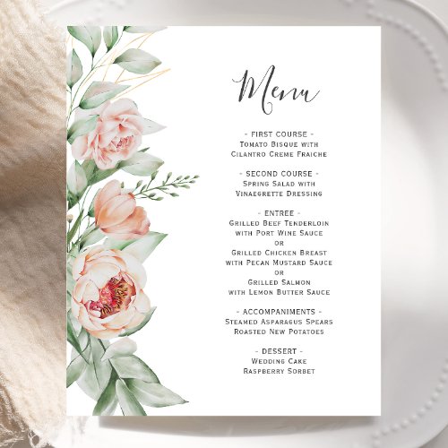 Budget Watercolor Floral Spring Wedding Menu