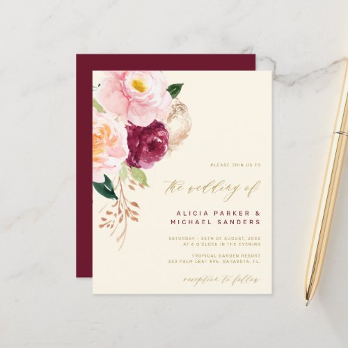 Budget watercolor floral wedding invitation