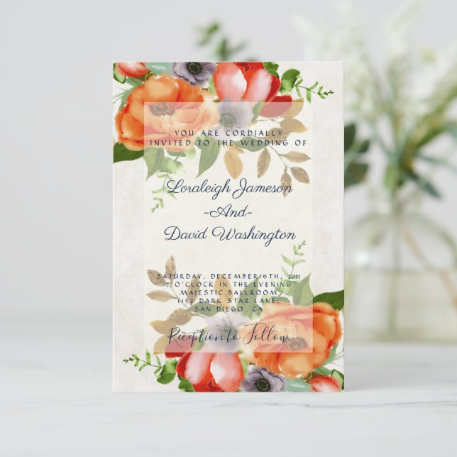 Budget Watercolor floral wedding invitation (Standing Front)