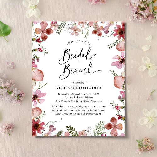 Budget Watercolor Florals Bridal Brunch Invitation