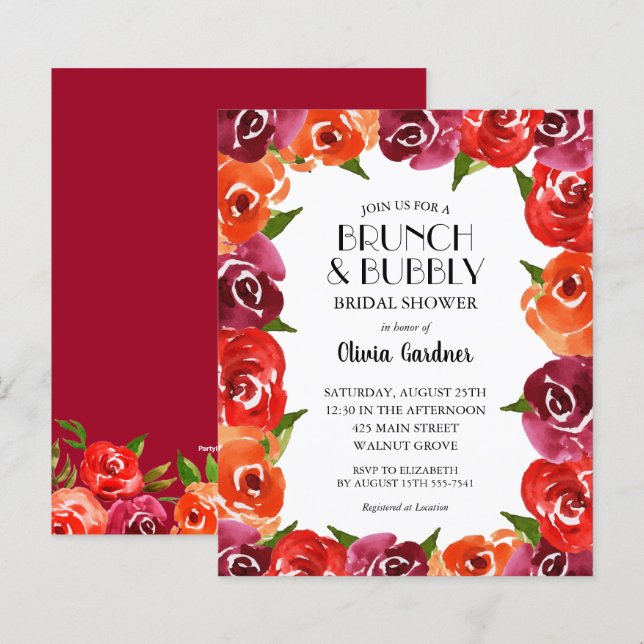 Budget Watercolor Flowers Bridal Shower Invitation (Front/Back)