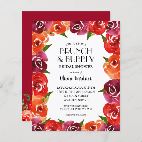 Budget Watercolor Flowers Bridal Shower Invitation