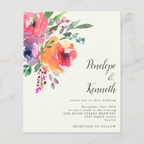 Budget Watercolor Flowers Elegant Script Wedding