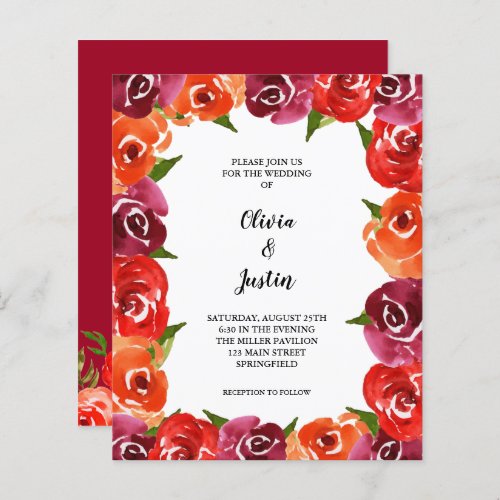 Budget Watercolor Flowers Wedding Invitations