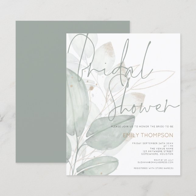Budget Watercolor Foliage Bridal Shower Invitation (Front/Back)