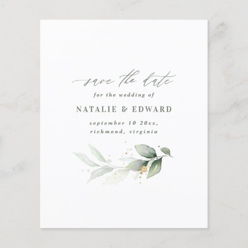 budget Watercolor foliage wedding save the date Flyer