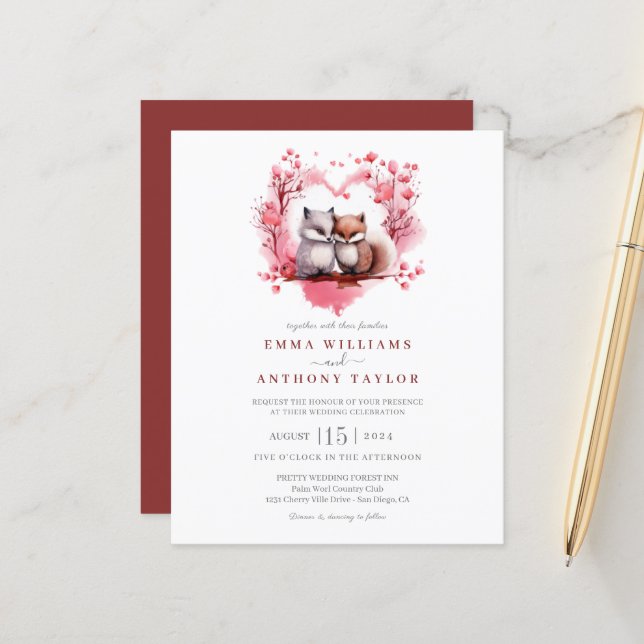 Budget Watercolor Fox Couple Wedding (Front/Back In Situ)