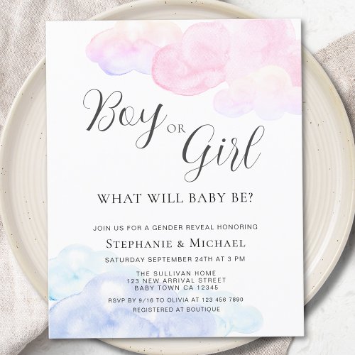 Budget Watercolor Gender Reveal Party Invitation