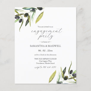 Budget Watercolor Greenery Engagement Party Invite Flyer