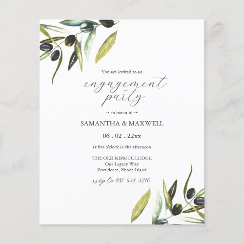 Budget Watercolor Greenery Engagement Party Invite Flyer